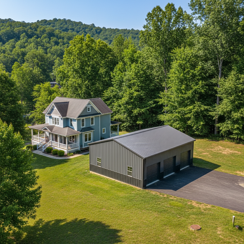 Completed metal building installation work at a residential property in Asheville, TN