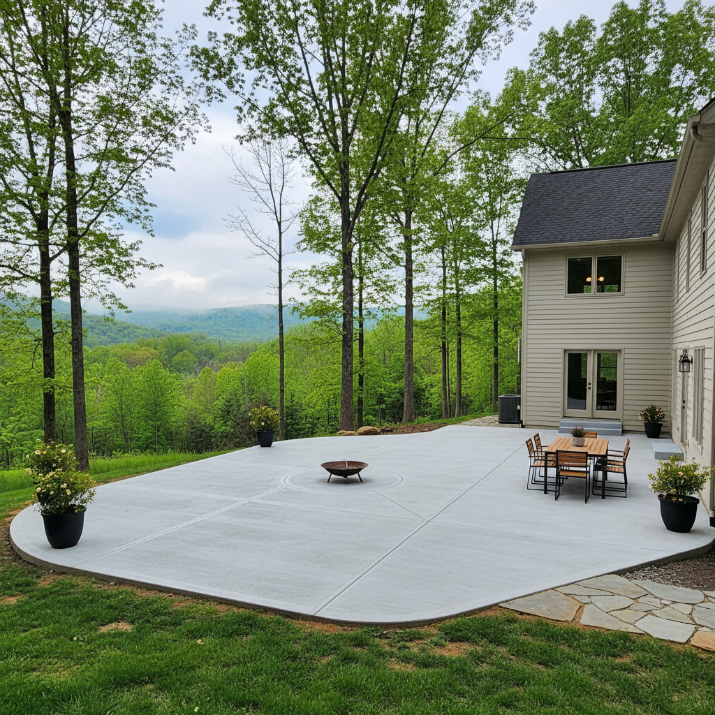 Completed concrete patios work at a residential property in Cedar Grove, WV