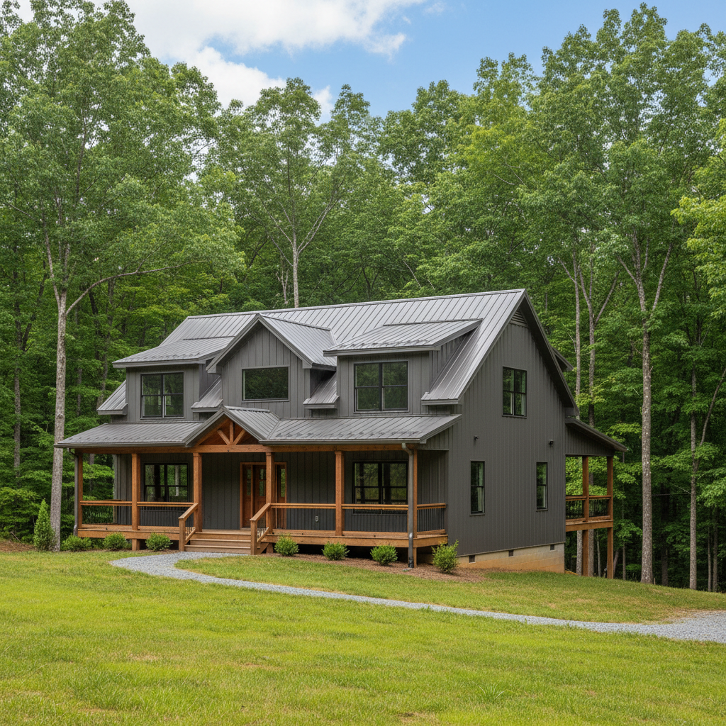 Completed metal post frame construction work at a residential property in Asheville, TN