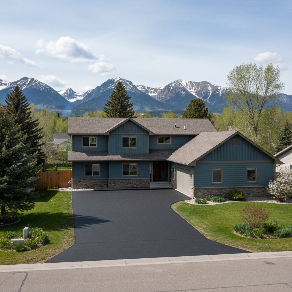 Completed asphalt repair work at a residential property in Kalispell, MT