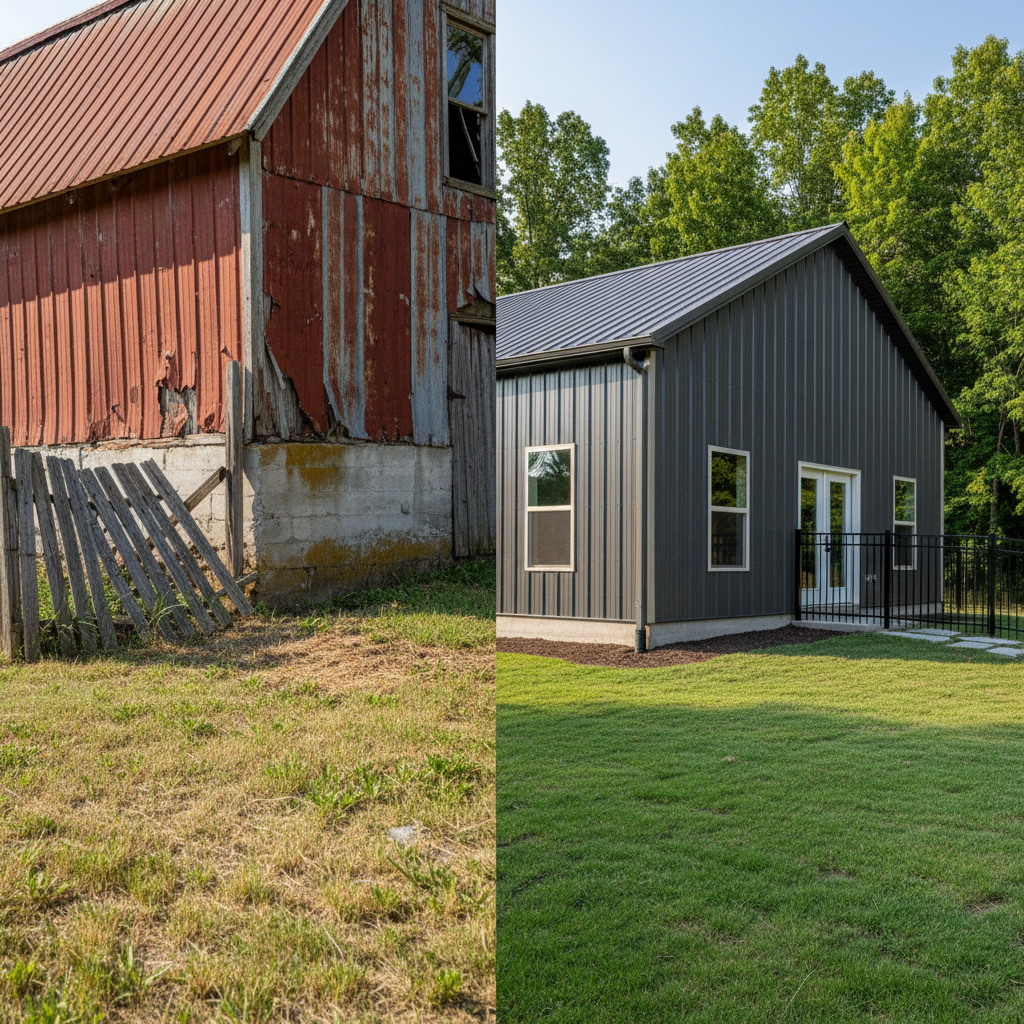 Completed metal barndominiums work at a residential property in Kingsport, TN