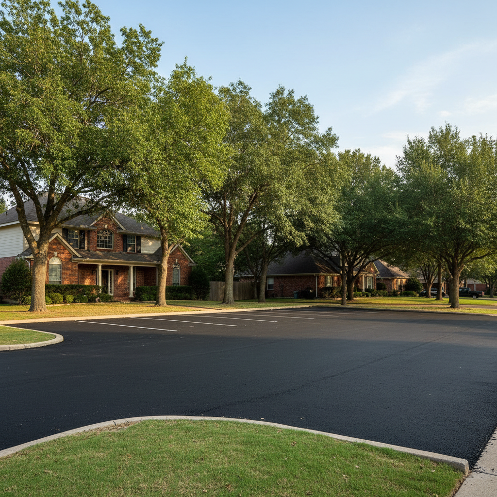 Completed parking lot paving work at a residential property in Dallas, TX
