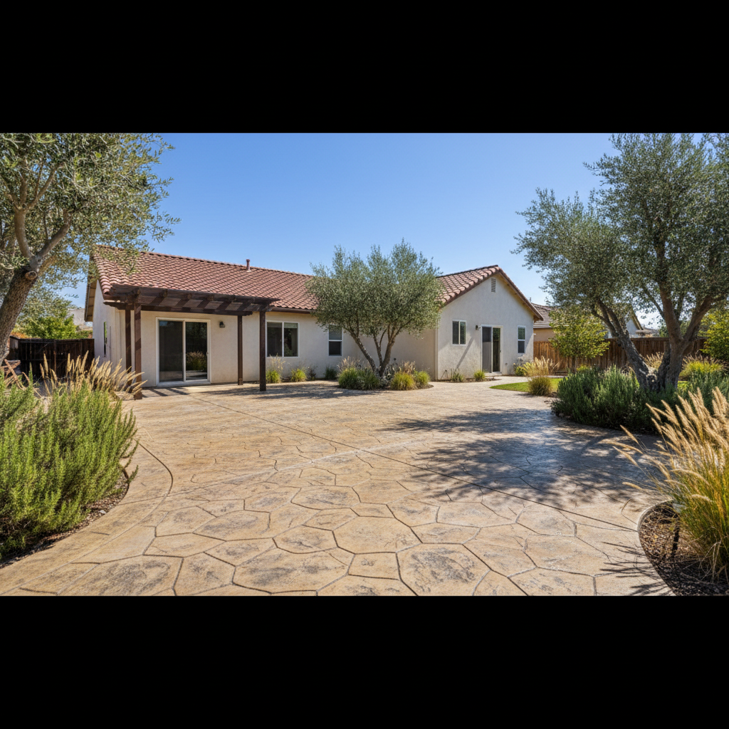 Completed concrete patios work at a residential property in Tracy, CA