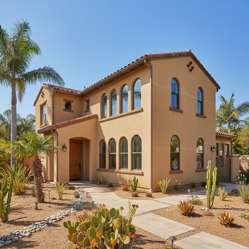 Completed residential stucco work at a residential property in Anaheim, CA