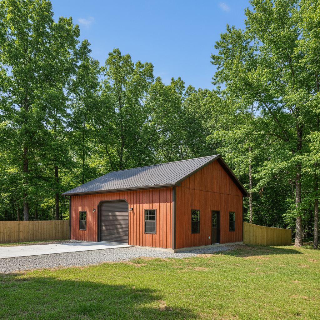 Completed metal building installation work at a residential property in Knoxville, TN