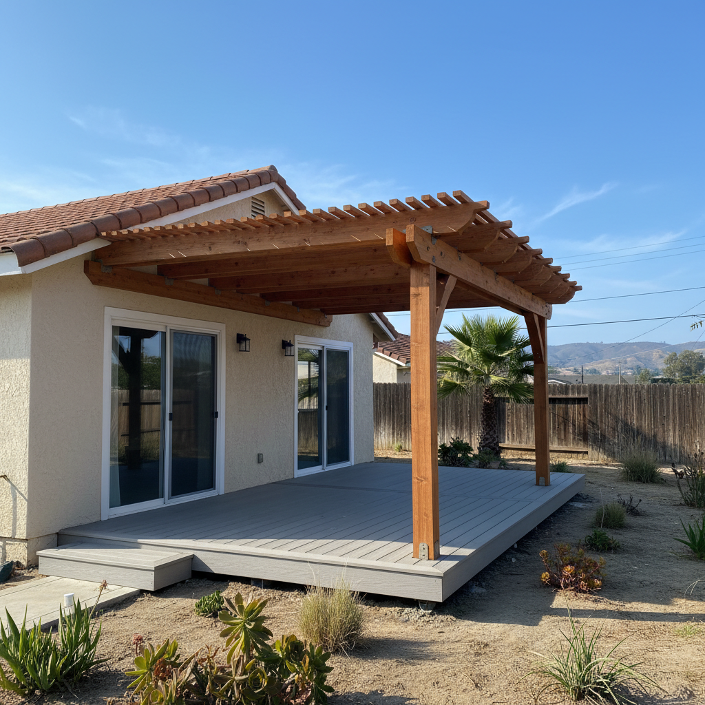 Completed pergola construction work at a residential property in Oceanside, CA