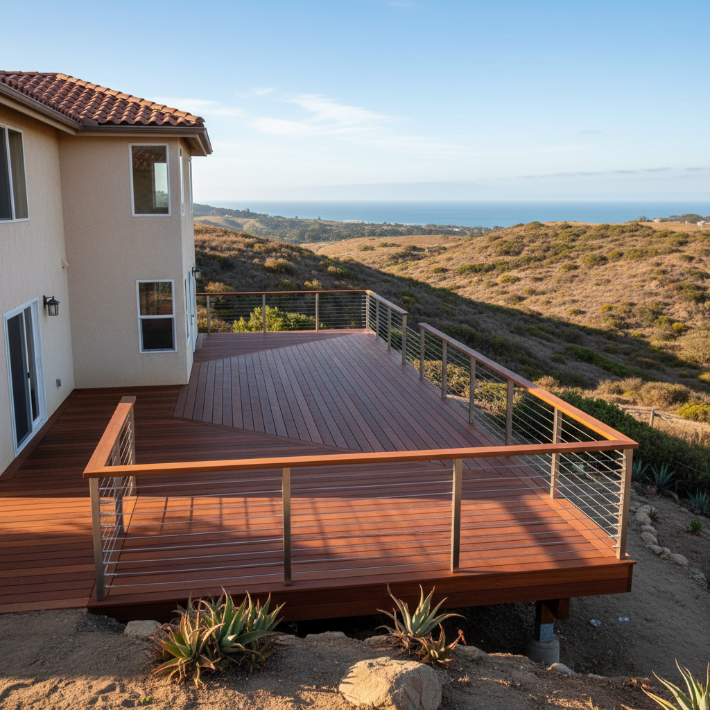 Completed deck railing installation work at a residential property in Oceanside, CA