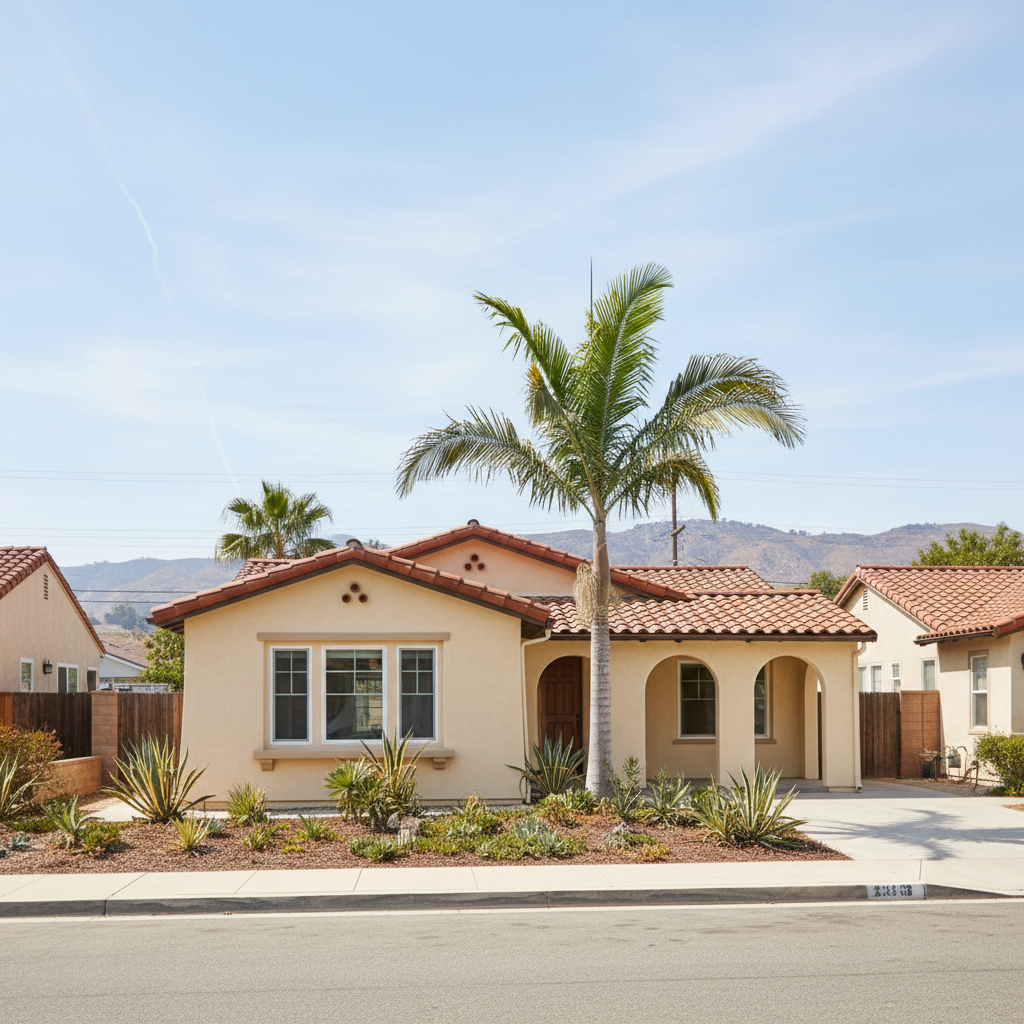 Completed stucco installation work at a residential property in Anaheim, CA