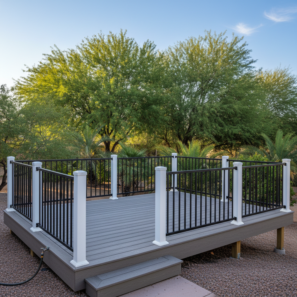 Completed deck railing installation work at a residential property in Peoria, AZ