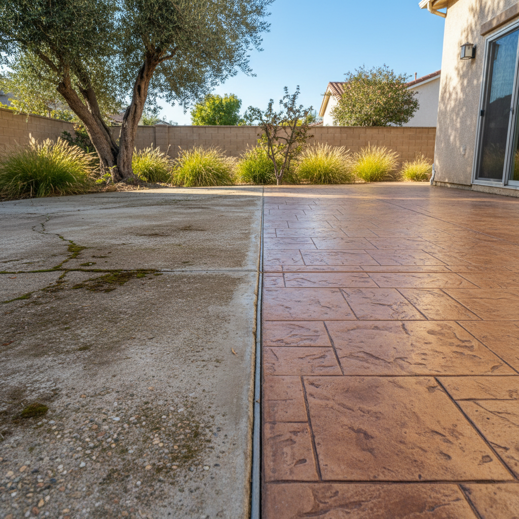 Completed stamped concrete work at a residential property in Tracy, CA