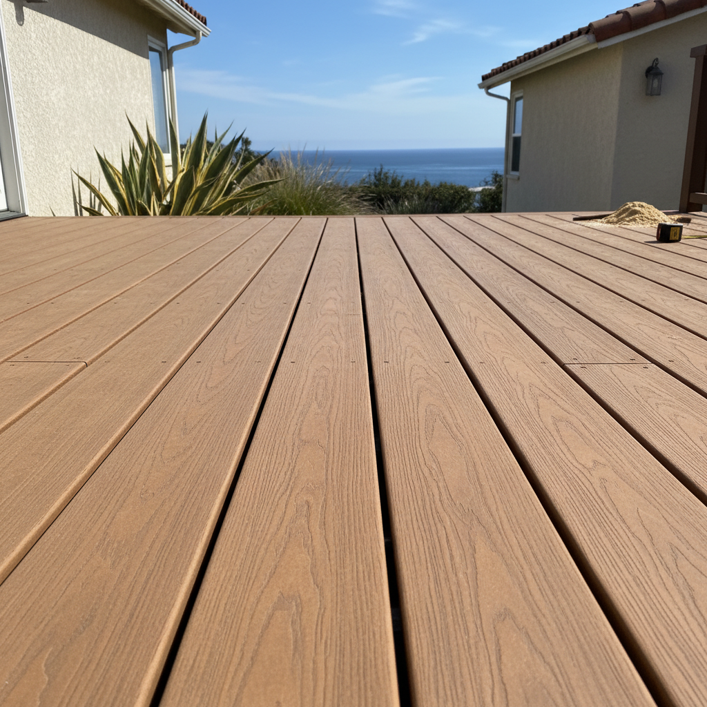 Completed composite decks work at a residential property in Oceanside, CA