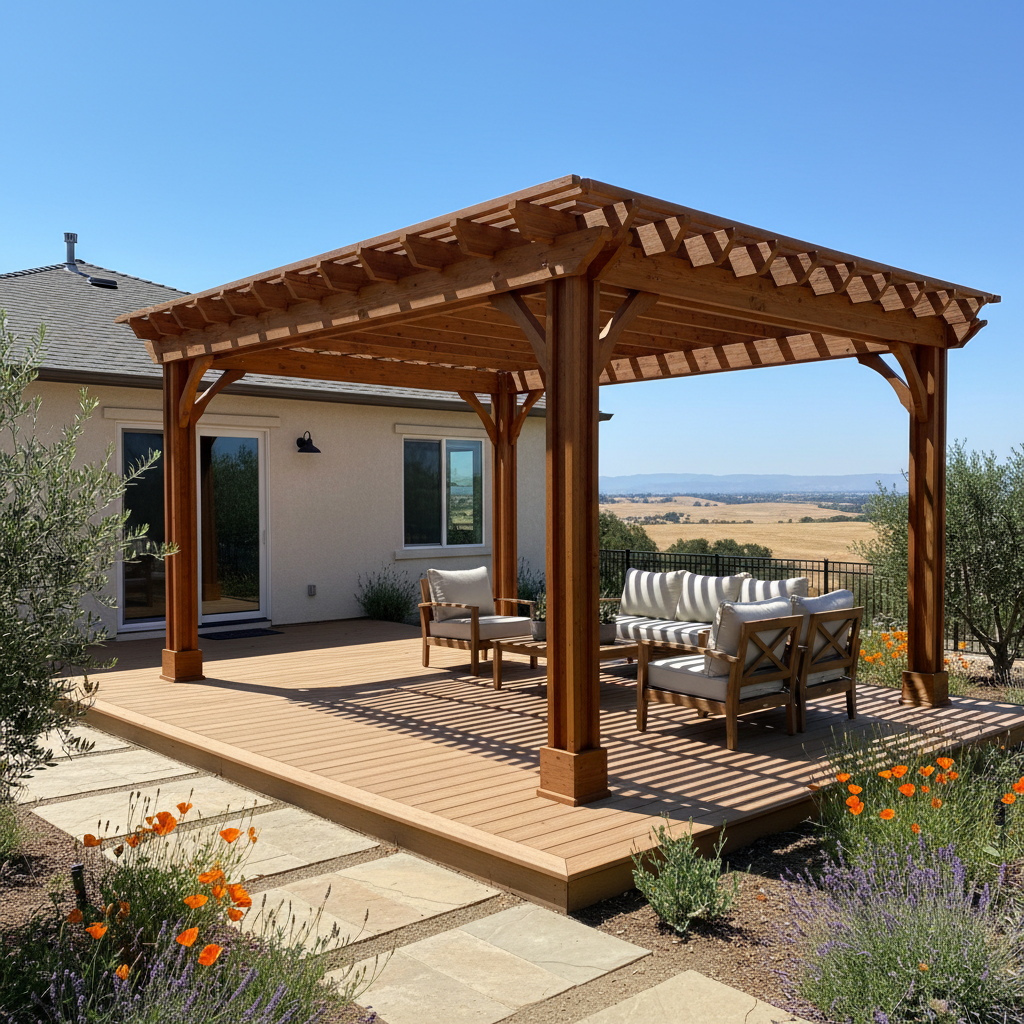 Completed pergola construction work at a residential property in Fresno, CA