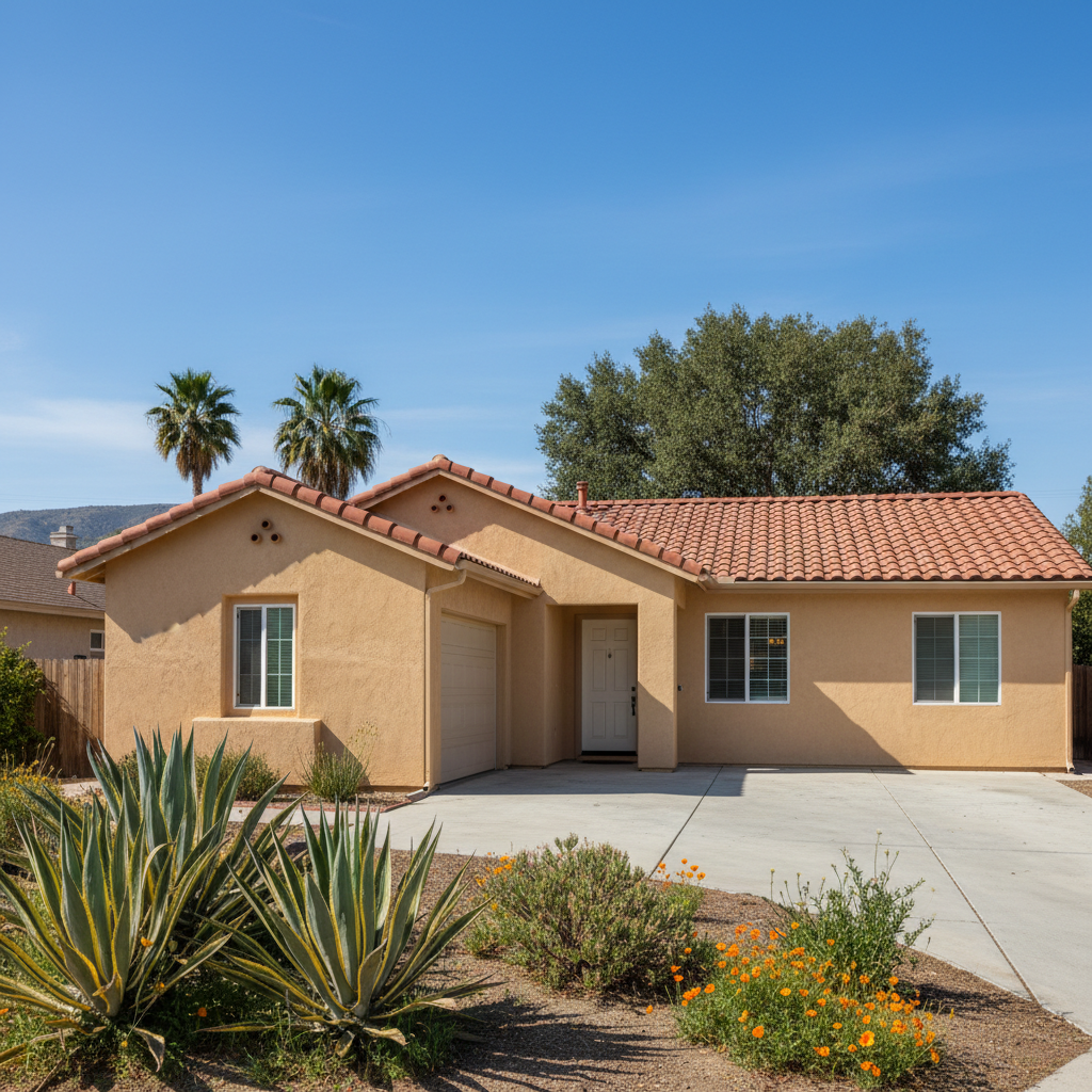 Completed stucco replacement work at a residential property in Anaheim, CA