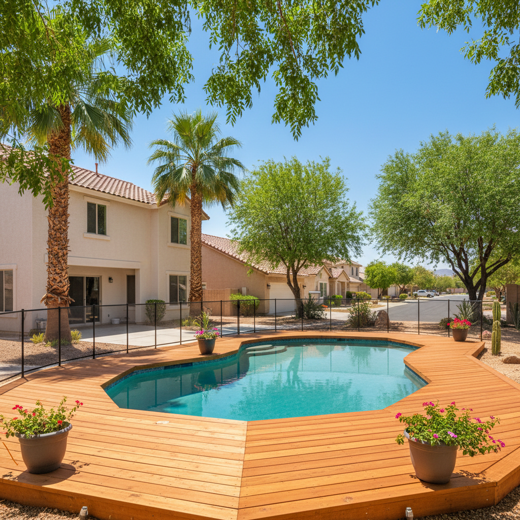 Completed pool decks work at a residential property in Las Vegas, NV
