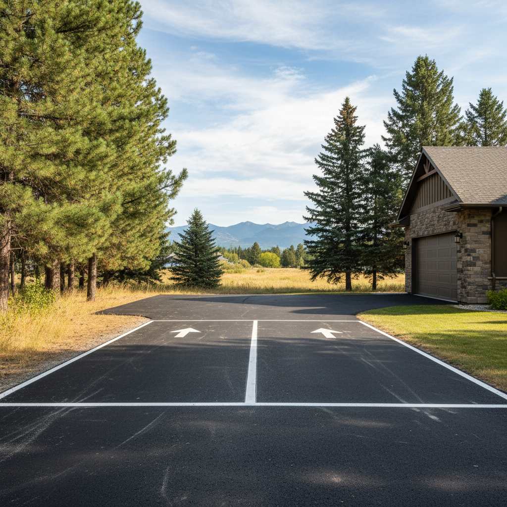 Completed asphalt striping work at a residential property in Kalispell, MT