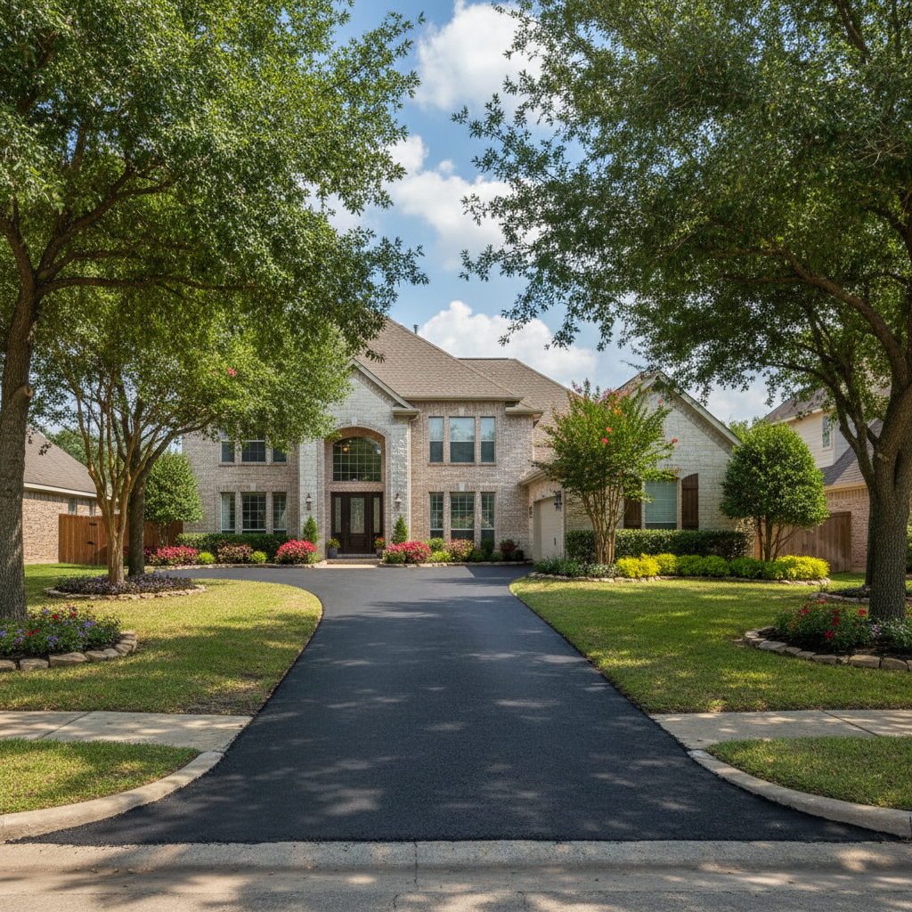 Completed driveway paving work at a residential property in Dallas, TX