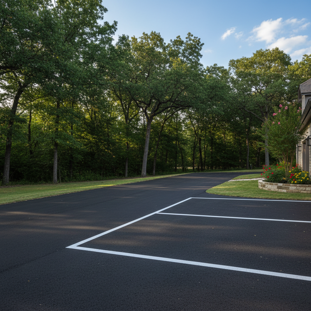 Completed asphalt striping work at a residential property in Dallas, TX