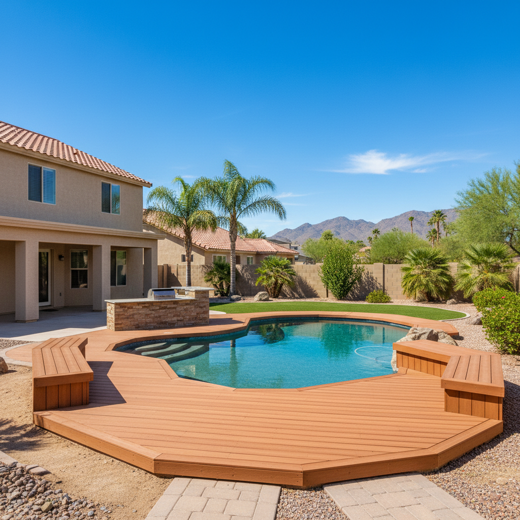 Completed pool decks work at a residential property in Peoria, AZ