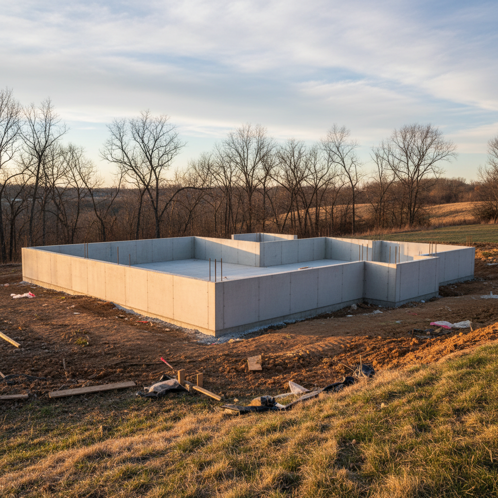Completed concrete foundations work at a residential property in Kansas City, MO
