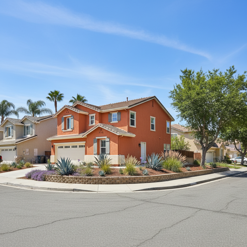 Completed stucco painting work at a residential property in Anaheim, CA