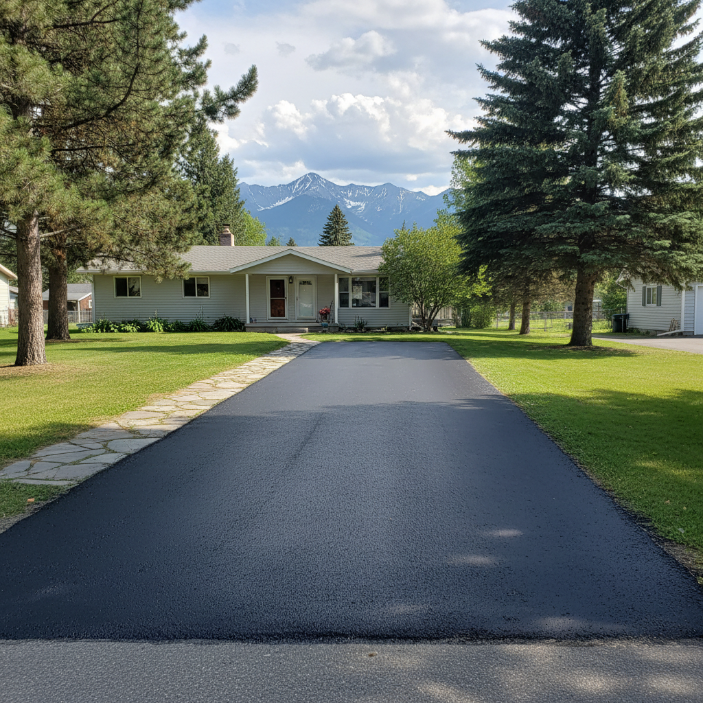 Completed asphalt sealcoating work at a residential property in Kalispell, MT