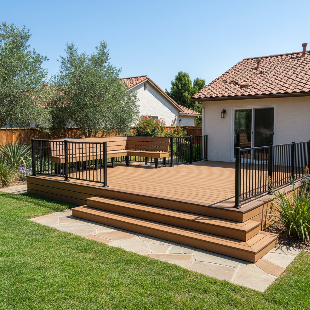 Completed trex decks work at a residential property in Fresno, CA