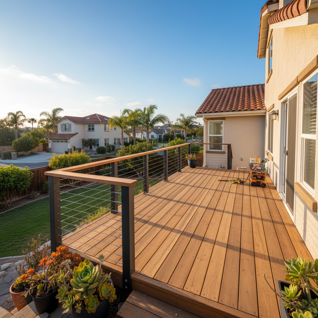 Completed deck railing installation work at a residential property in Oceanside, CA