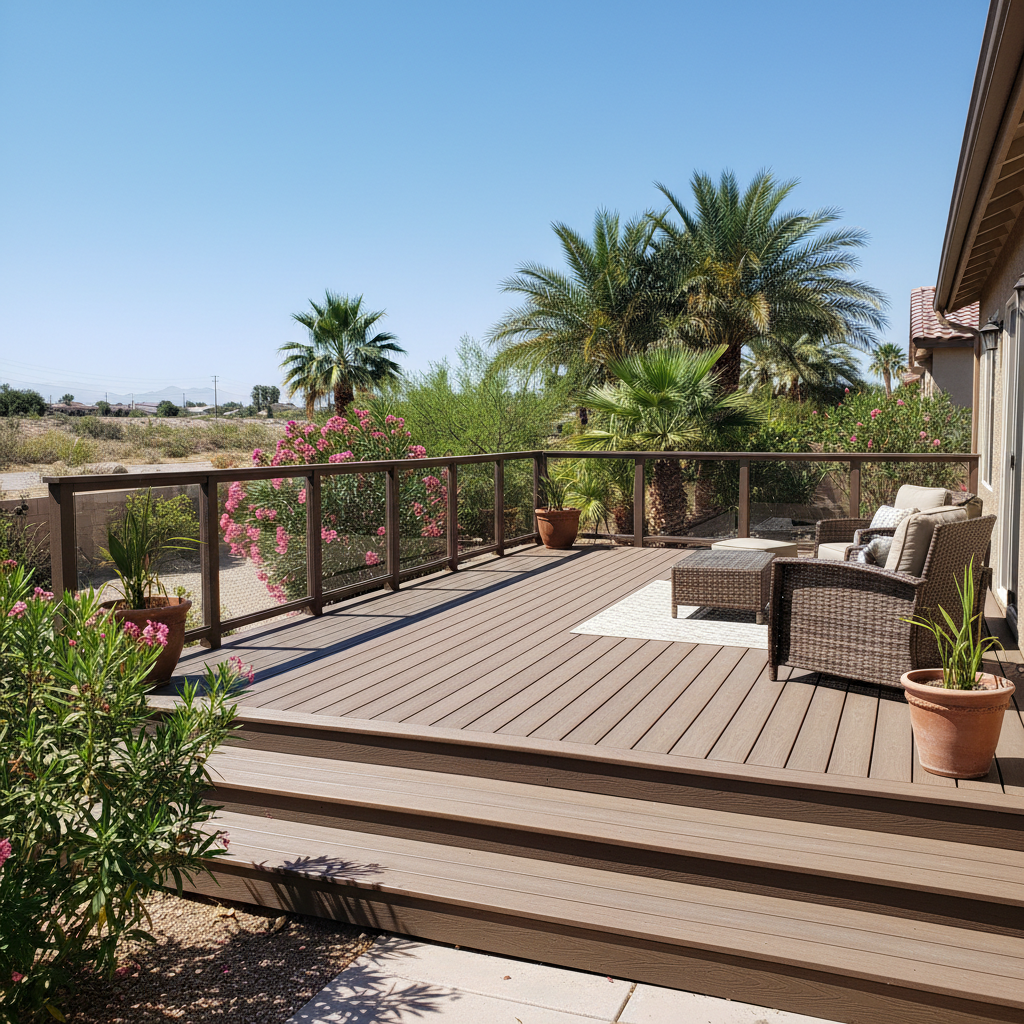 Completed trex decks work at a residential property in Las Vegas, NV