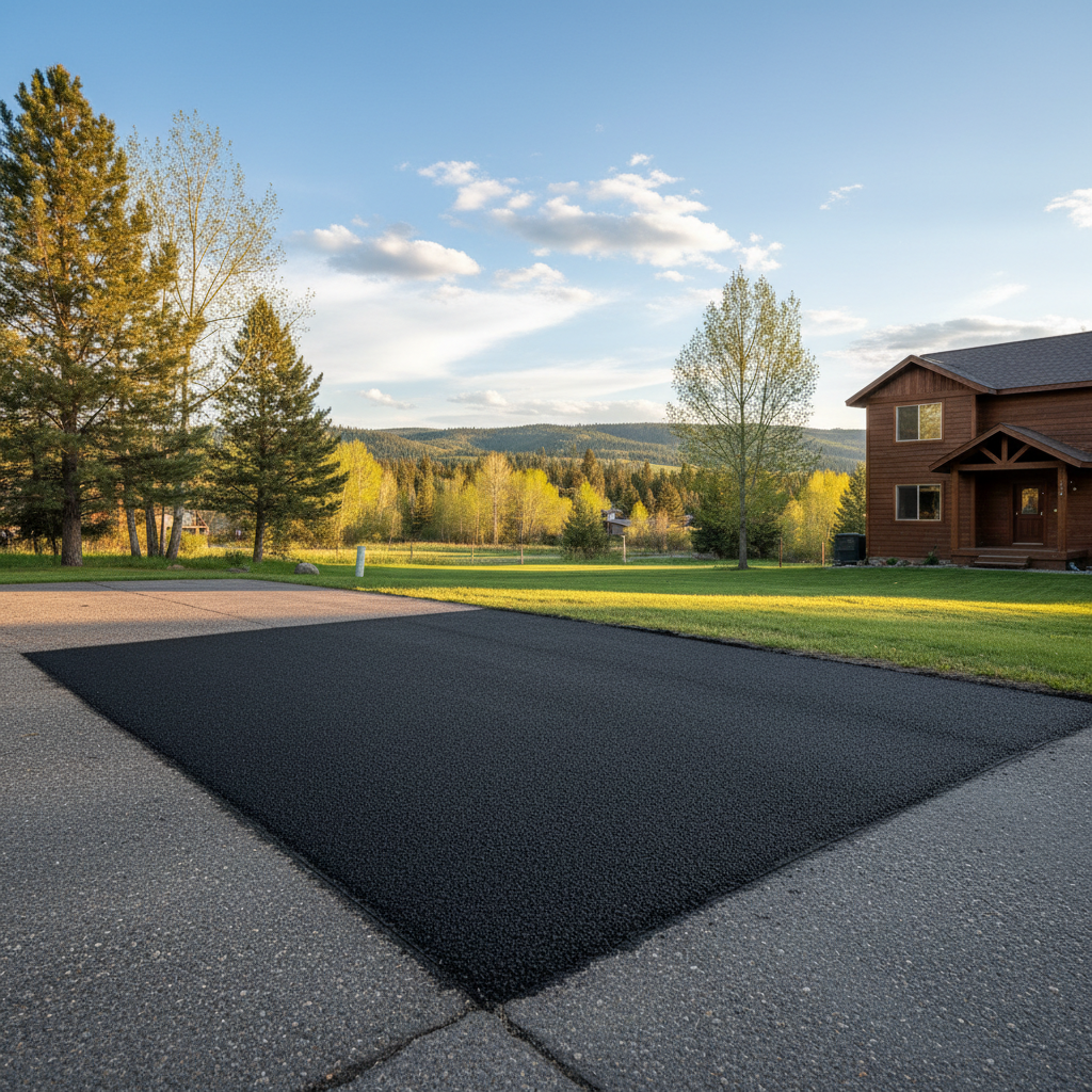Completed asphalt patching work at a residential property in Kalispell, MT