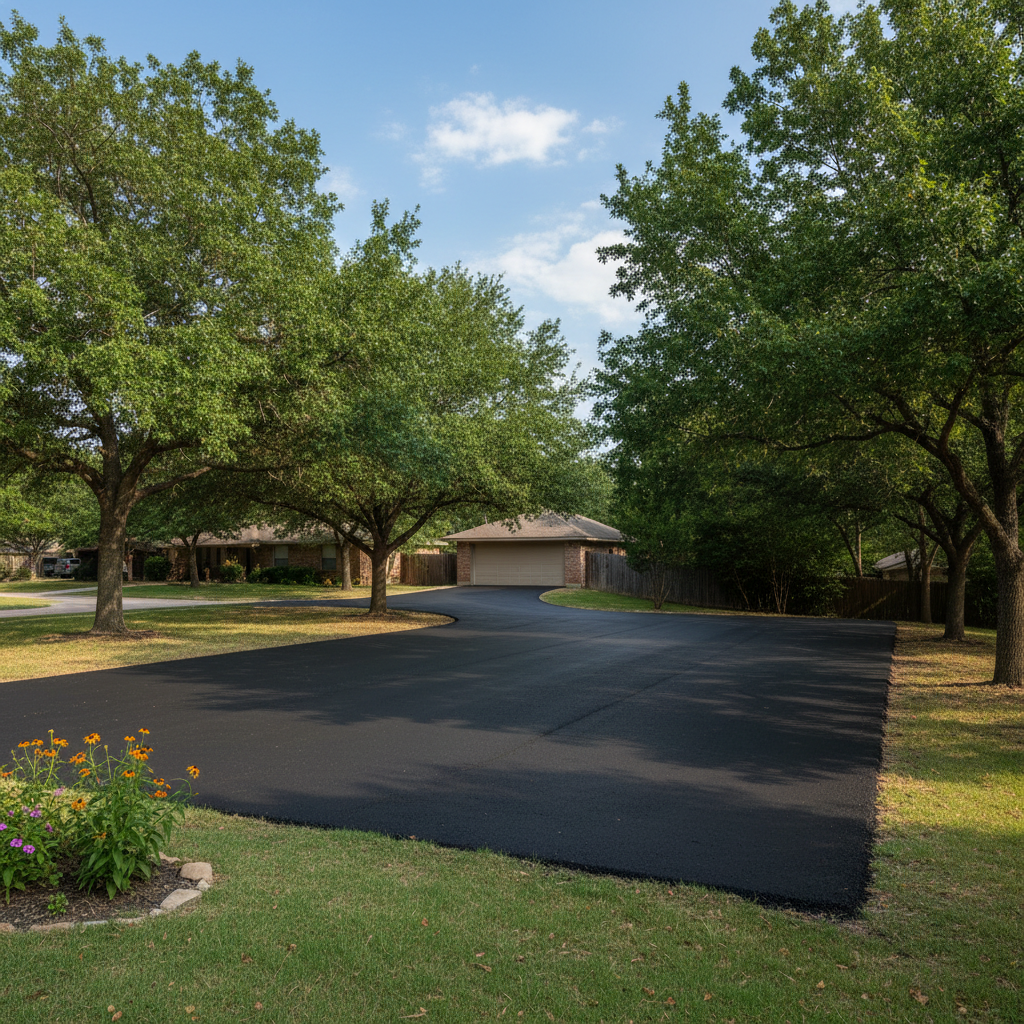 Completed parking lot paving work at a residential property in Dallas, TX