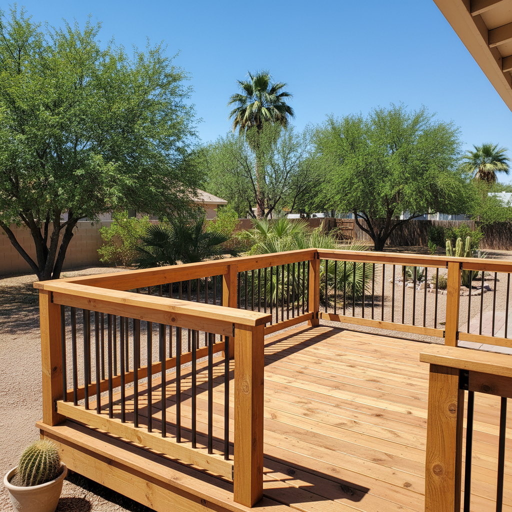 Completed deck railing installation work at a residential property in Peoria, AZ