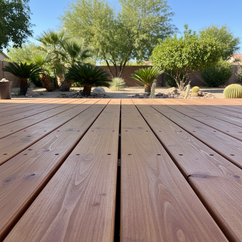 Completed wooden decks work at a residential property in Las Vegas, NV