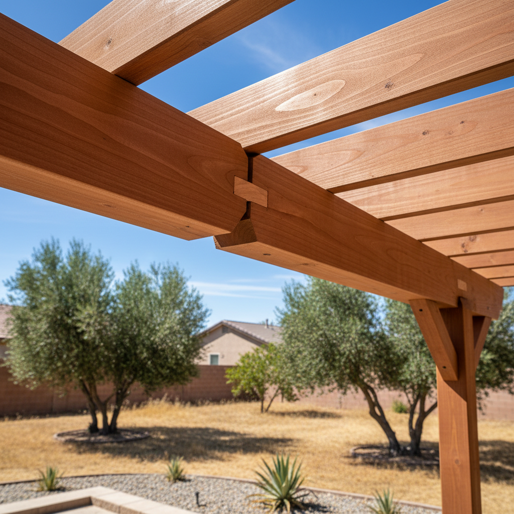 Completed pergola construction work at a residential property in Fresno, CA