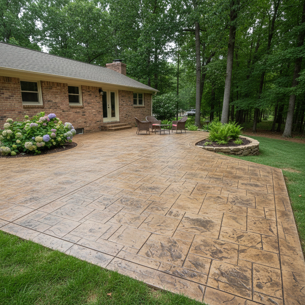 Completed stamped concrete work at a residential property in Albertville, AL