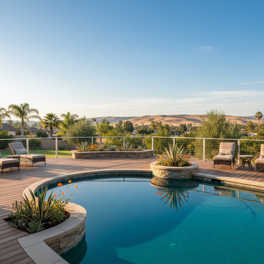 Completed pool decks work at a residential property in Fresno, CA