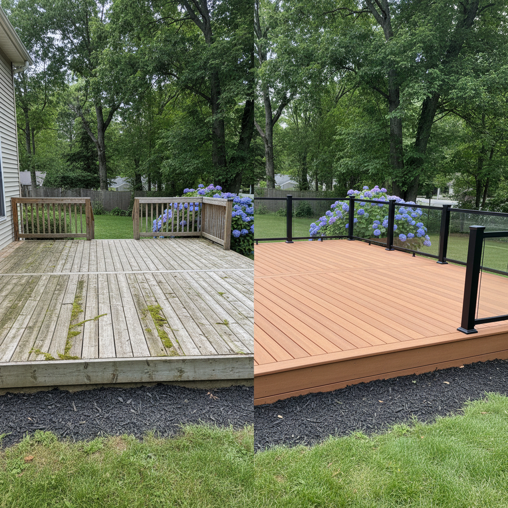 Completed wooden decks work at a residential property in Bristol, CT