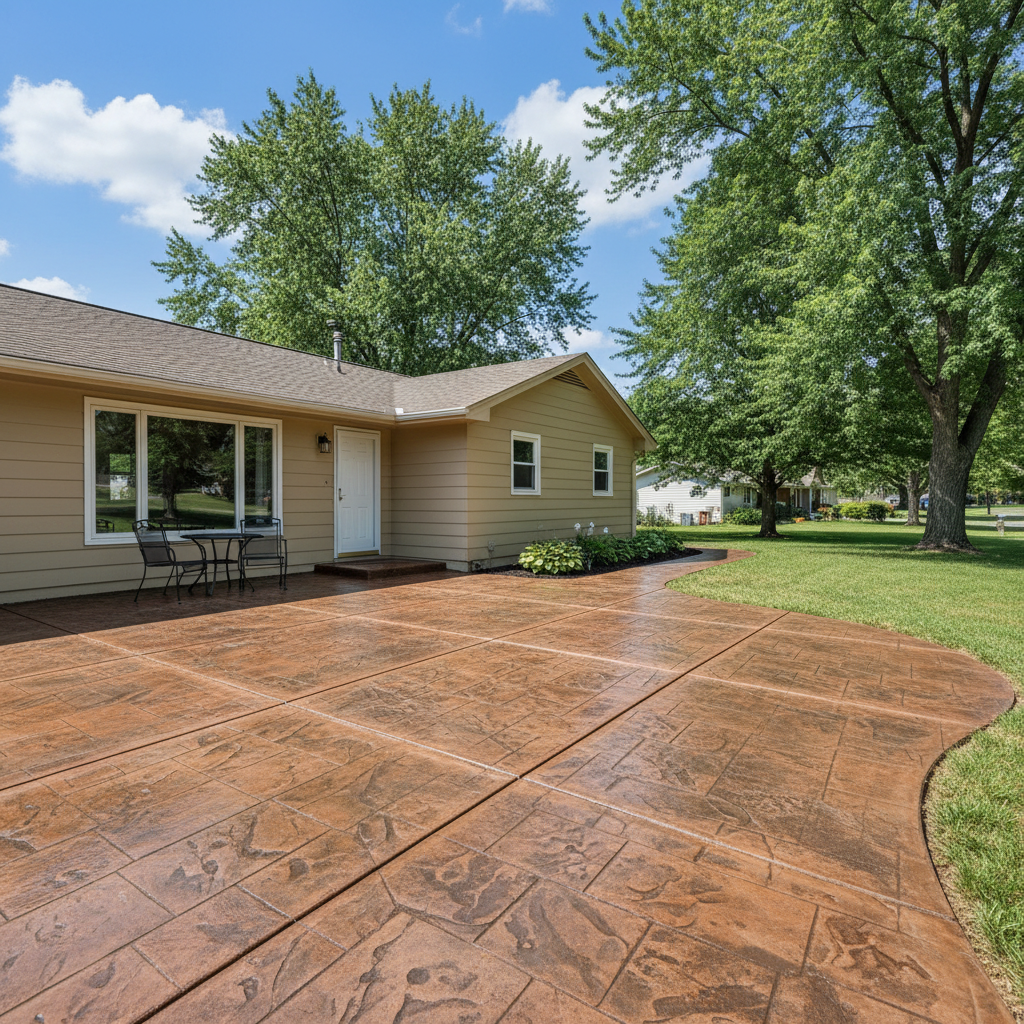Completed concrete staining work at a residential property in Kansas City, MO