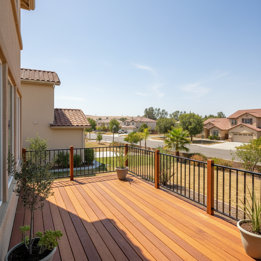 Completed deck railing installation work at a residential property in Fresno, CA