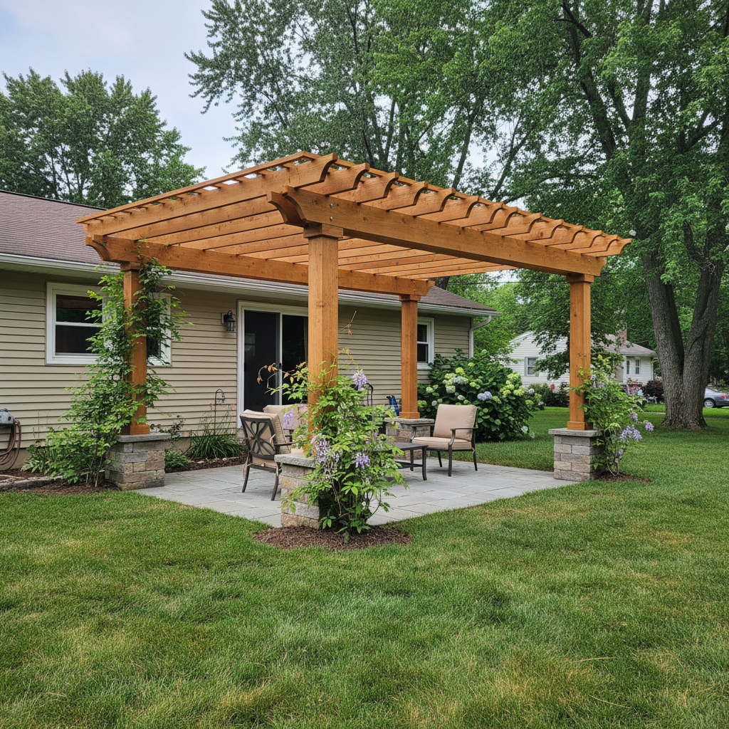 Completed pergola construction work at a residential property in Bristol, CT
