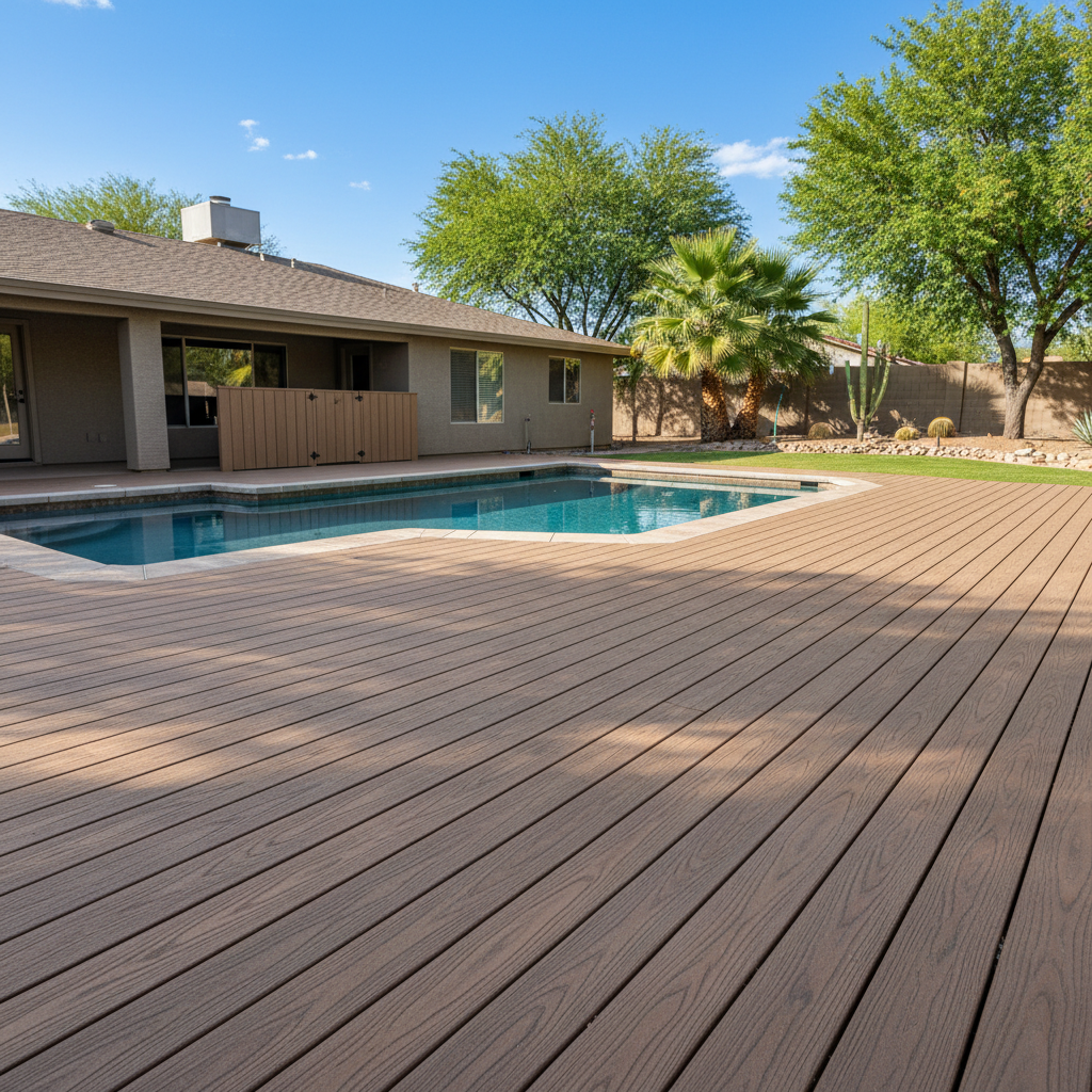 Completed pool decks work at a residential property in Peoria, AZ