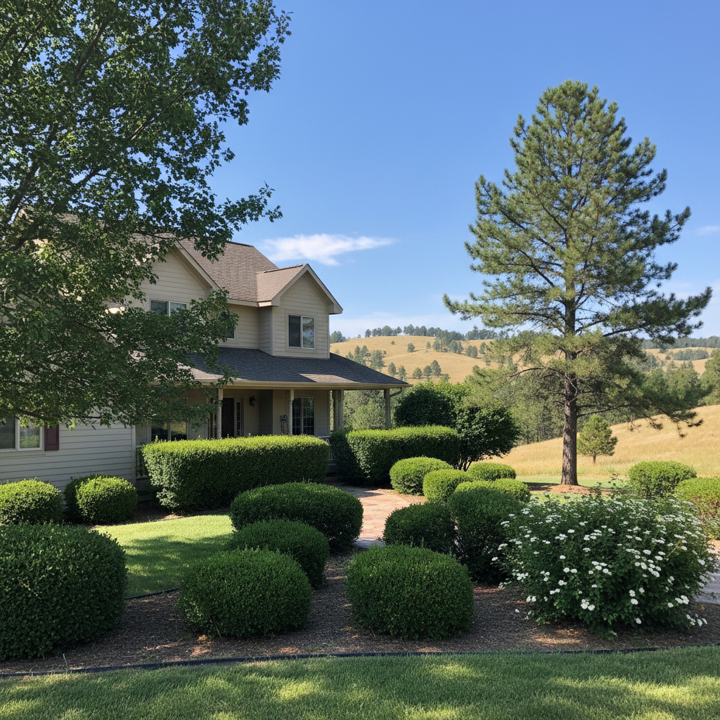 Completed shrub & bush trimming work at a residential property in Sturgis, SD