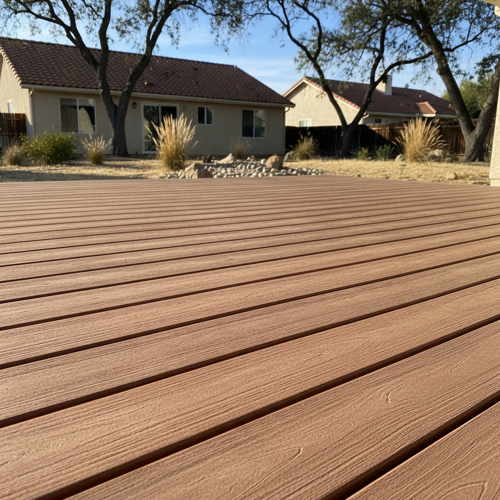 Completed trex decks work at a residential property in Fresno, CA