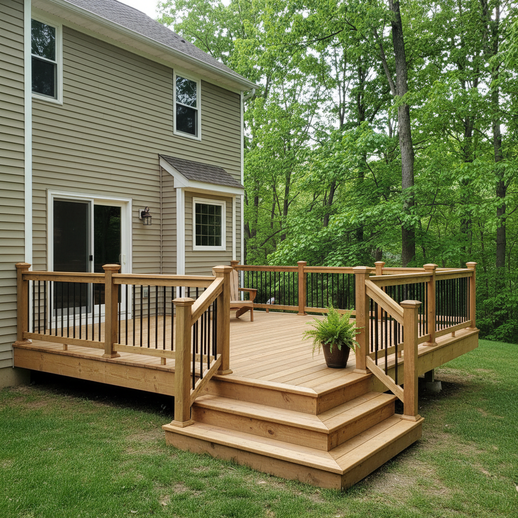 Completed deck construction work at a residential property in Bristol, CT