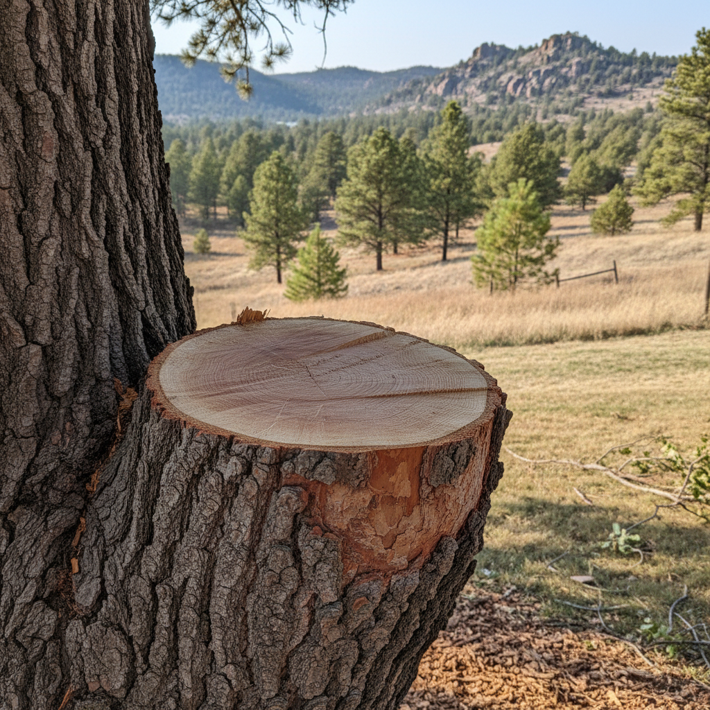 Completed tree trimming work at a residential property in Hot Springs, SD