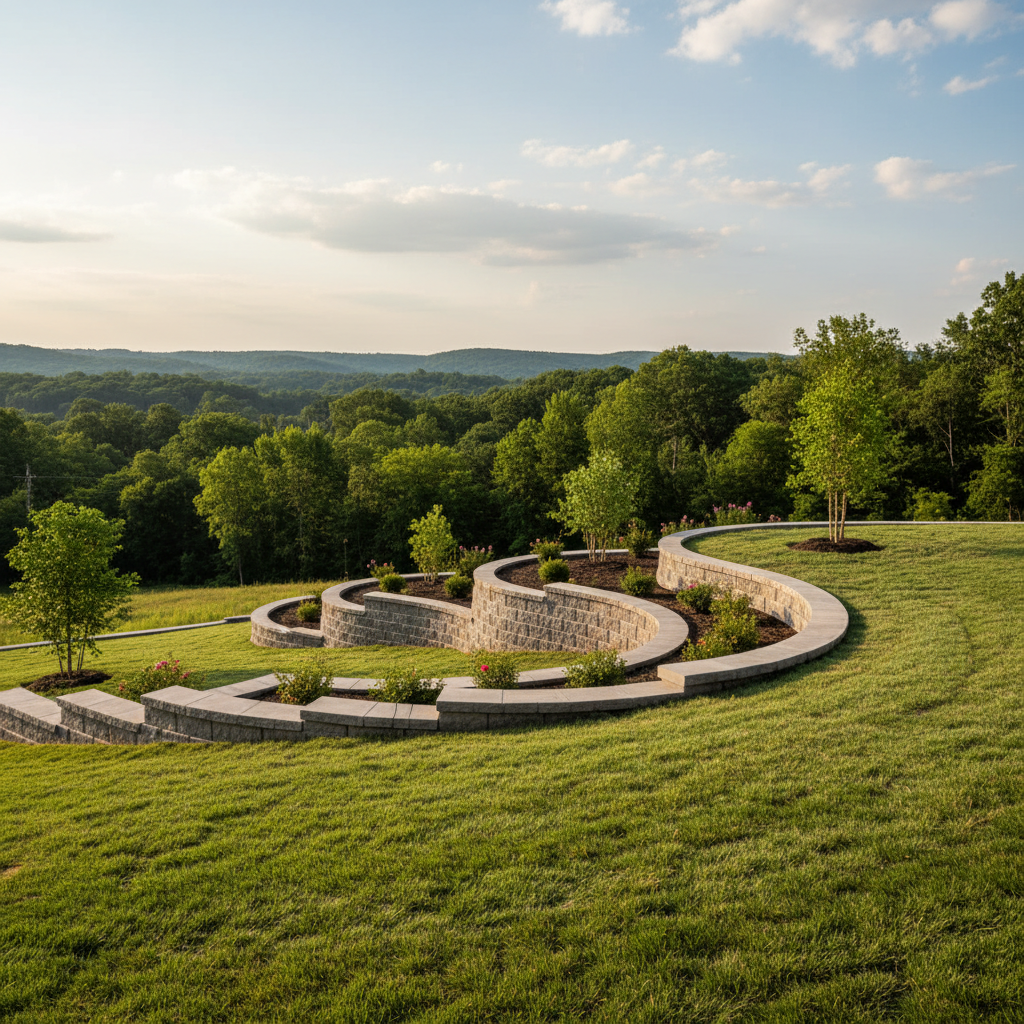 Completed concrete retaining walls work at a residential property in Albertville, AL