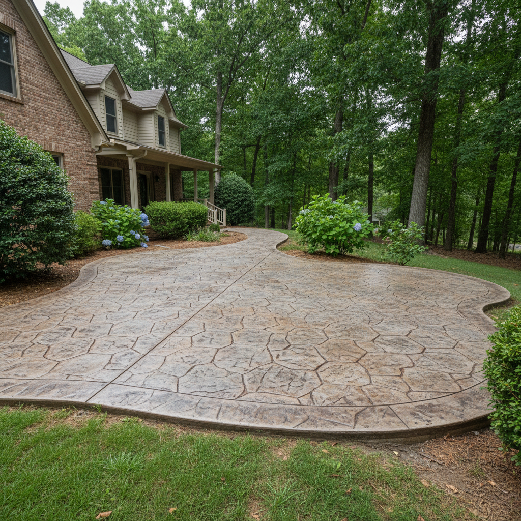 Completed stamped concrete work at a residential property in Albertville, AL