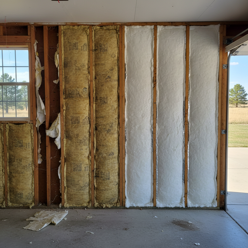 Completed garage insulation work at a residential property in Box Elder, SD