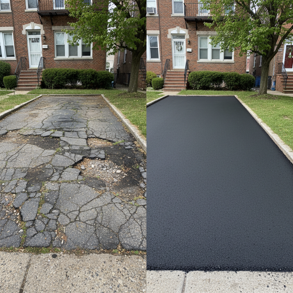 Completed asphalt paving work at a residential property in Bronx, NY
