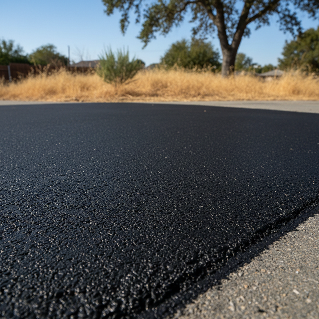 Completed asphalt patching work at a residential property in Fresno, CA