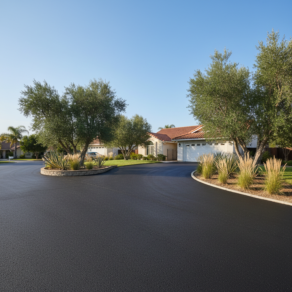 Completed asphalt paving work at a residential property in Garden Grove, CA